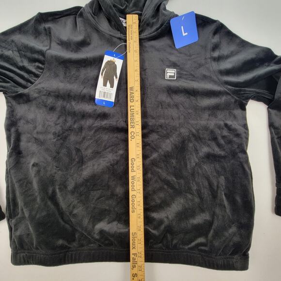 New Fila Hoodie Womens Large Black Velvet 1/4 Zip Hooded Pullover Sweatshirt NWT - Picture 9 of 15